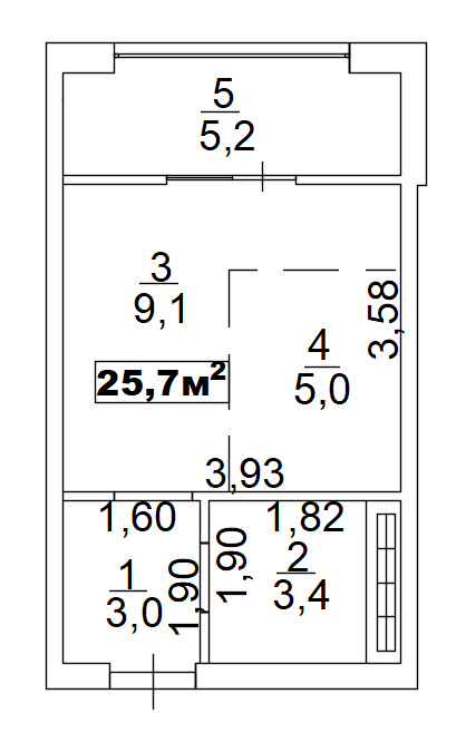 Планування Smart-квартира площею 25.7м2, AB-02-05/00007.