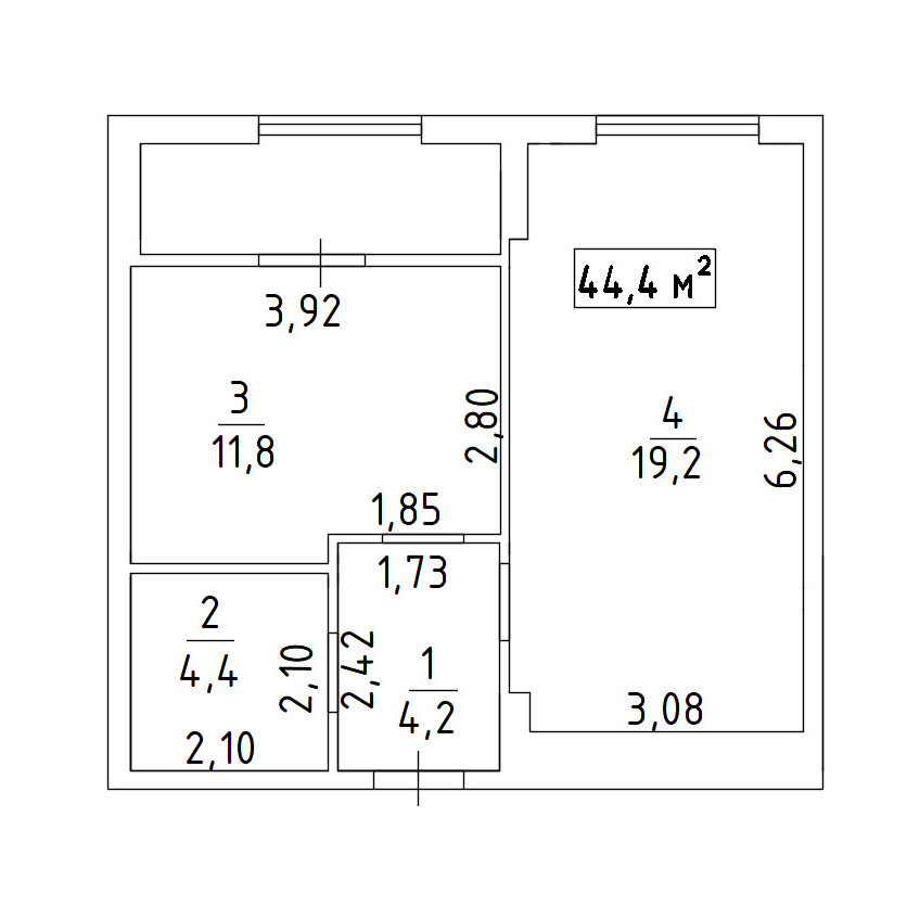 Планировка 1-к квартира площей 44.18м2, AB-12-05/00009.