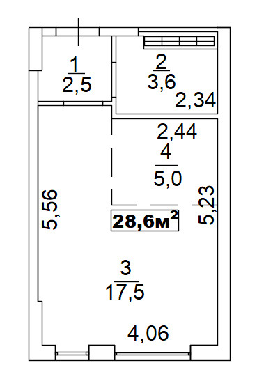 Planning Smart flats area 28.6m2, AB-02-08/00001.