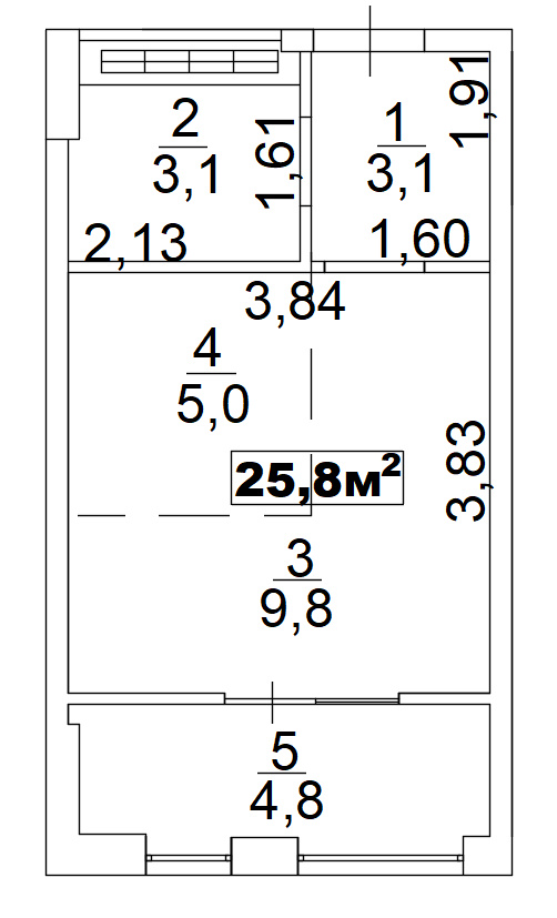 Планування Smart-квартира площею 25.8м2, AB-02-07/00012.
