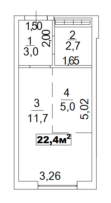 Планування Smart-квартира площею 22.4м2, AB-02-09/00003.