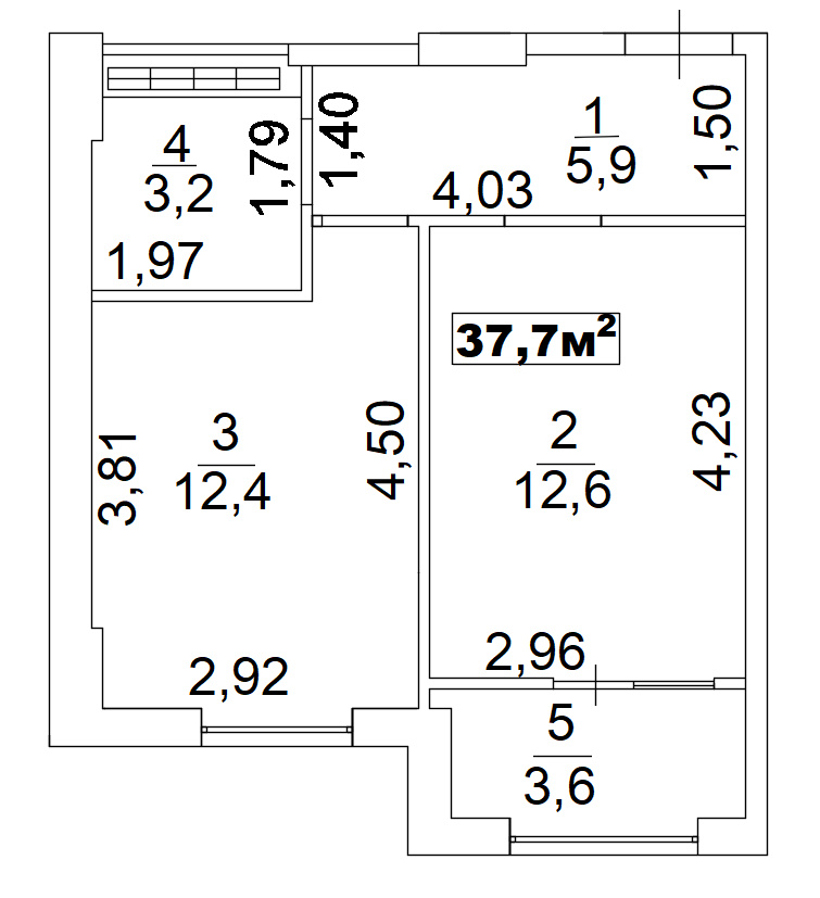 Planning 1-rm flats area 37.7m2, AB-02-08/0004а.