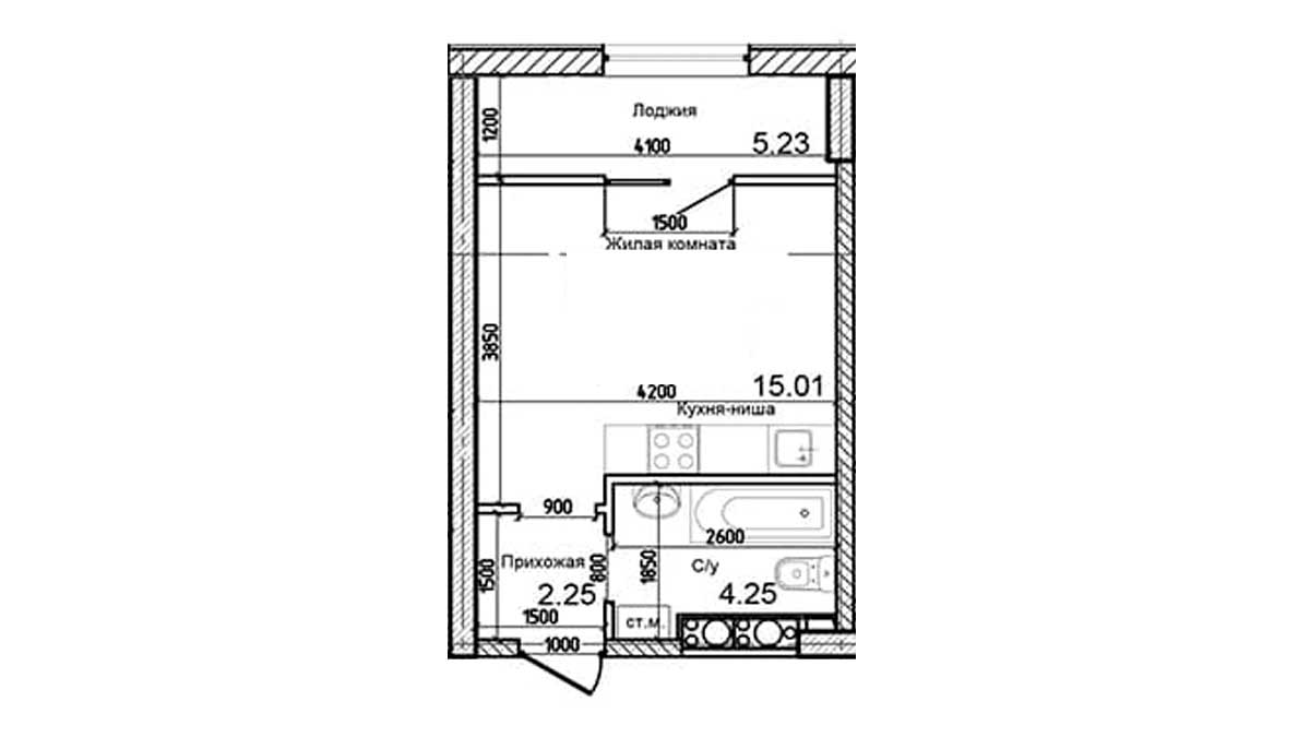 Planning Smart flats area 26.6m2, AB-03-02/00006.