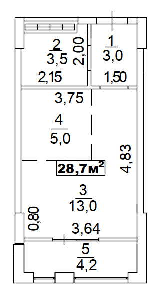 Planning Smart flats area 28.7m2, AB-02-08/00002.