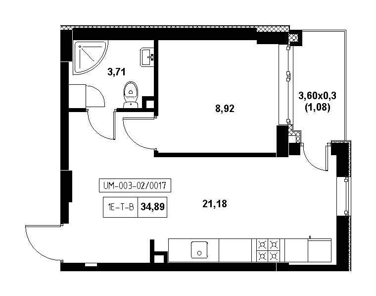 Planning 1-rm flats area 34.89m2, 8866a32a-0673-11ec-baa5-00155d42e31d.