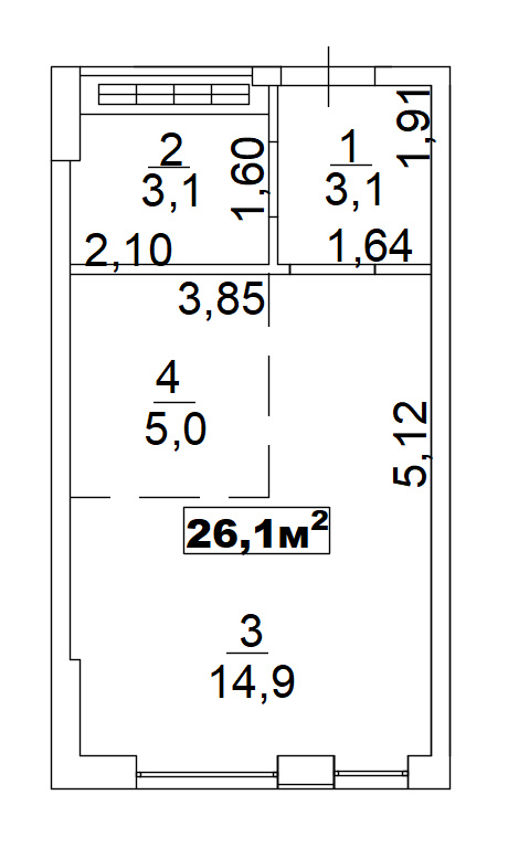 Планування Smart-квартира площею 26.1м2, AB-02-04/00012.
