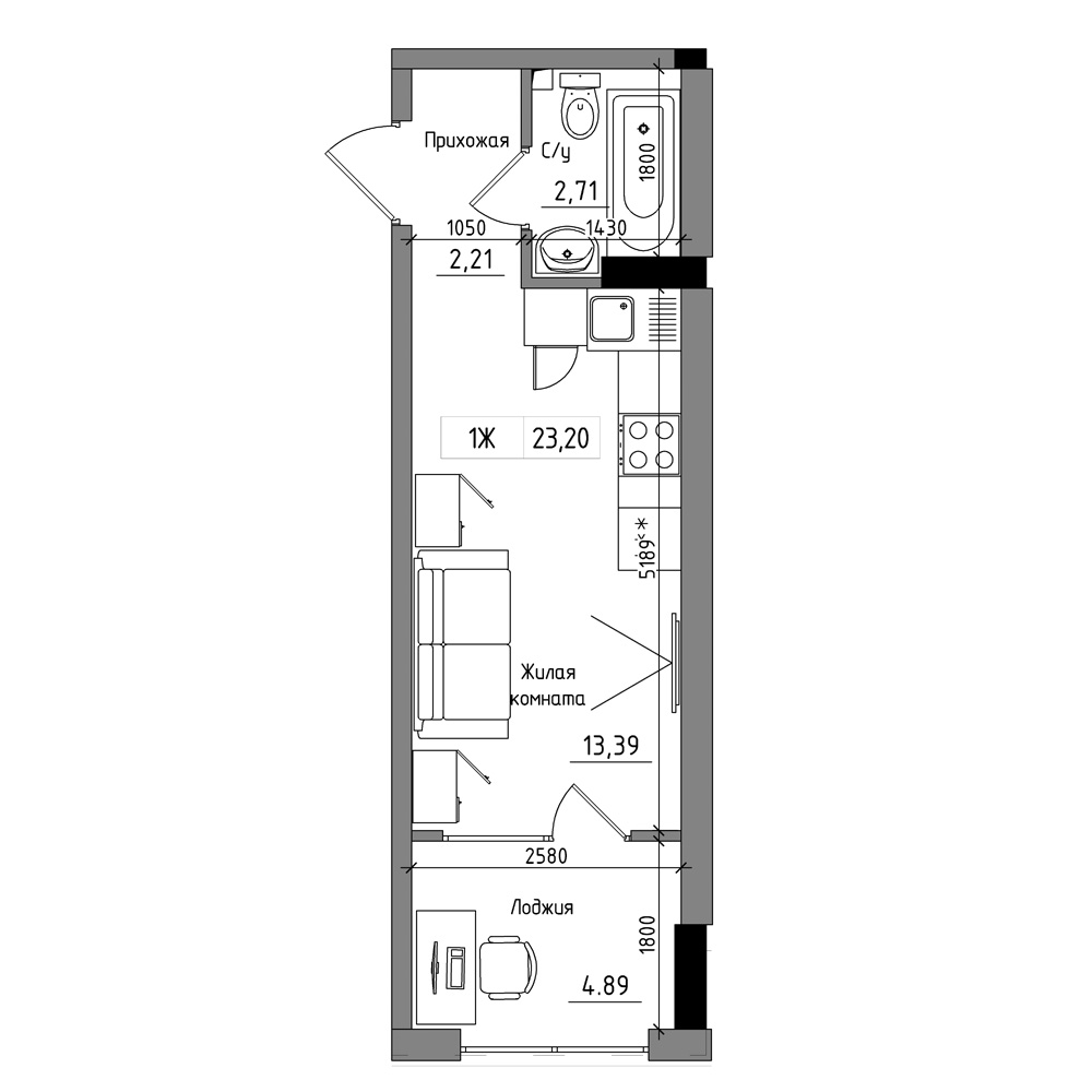 Планування Smart-квартира площею 23.05м2, c044e043-df14-11eb-baa2-00155d42e31d.