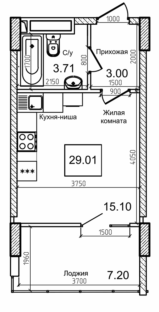 Планировка Smart-квартира площей 28.9м2, AB-09-11/00002.