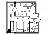 Планування 1-к квартира площею 30.1м2, UM-006-00/0008.