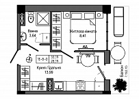 Планировка 1-к квартира площей 28.19м2, UM-006-08/0001.