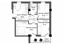 Планування 3-к квартира площею 63.72м2, UM-006-00/0004.