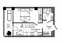 Планування 1-к квартира площею 37.7м2, UM-006-00/0016.