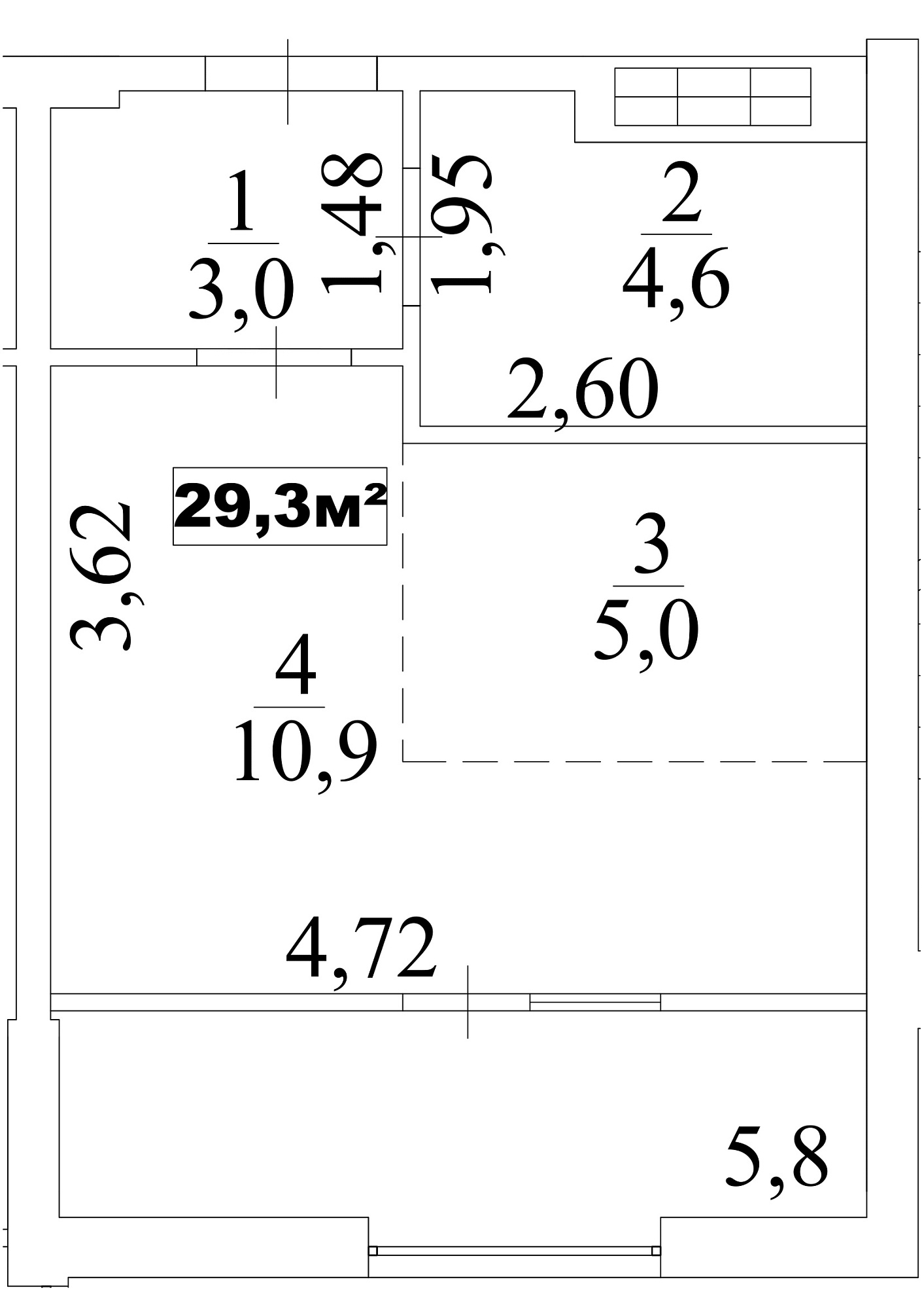 Planning Smart flats area 29.3m2, AB-10-02/0010а.