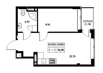 Планування 1-к квартира площею 34.9м2, d398575c-ea1c-11ef-bacf-00155d42e31d.