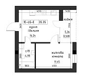 Планировка 1-к квартира площей 35.35м2, LR-002-03/0003.