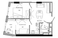 Планування 2-к квартира площею 46.23м2, AB-21-06/00008.