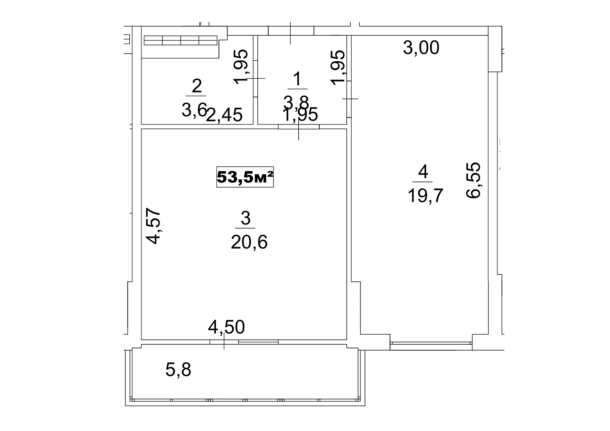 Планування 1-к квартира площею 53.5м2, AB-13-01/00005.