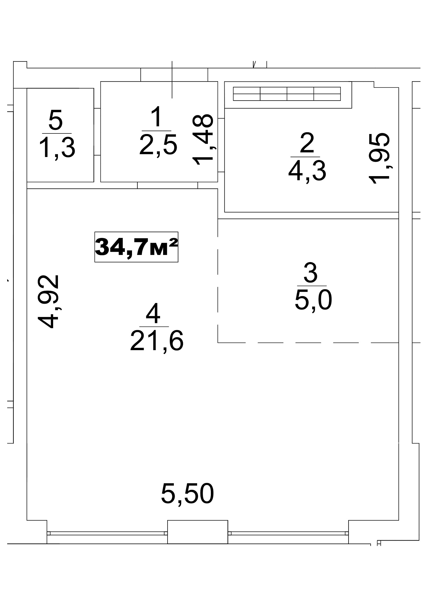 Планування Smart-квартира площею 34.7м2, AB-13-09/00071.