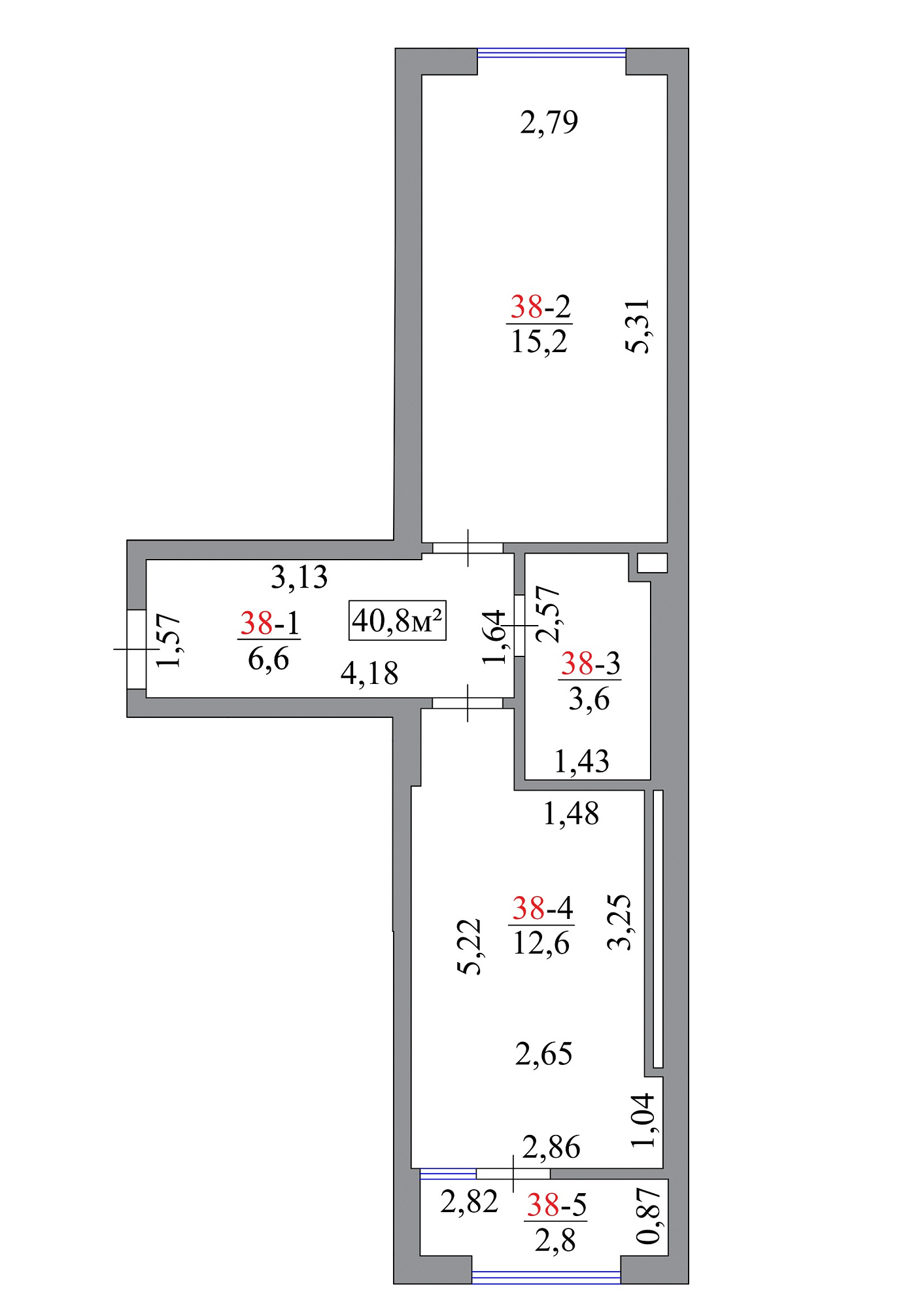 Планування 1-к квартира площею 40.8м2, AB-07-04/0034б.
