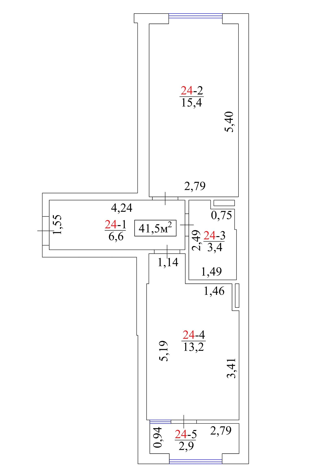 Планировка 1-к квартира площей 41.5м2, AB-01-03/0024б.