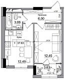 Планировка 1-к квартира площей 37.63м2, AB-14-03/00004.