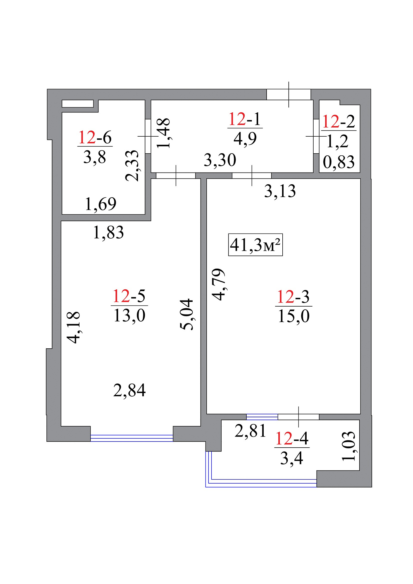 Планировка 1-к квартира площей 41.3м2, AB-07-02/00011.