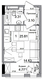 Планування Smart-квартира площею 25.81м2, AB-04-06/00013.