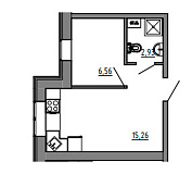 Планировка 1-к квартира площей 24.76м2, KS-01B-03/0010.
