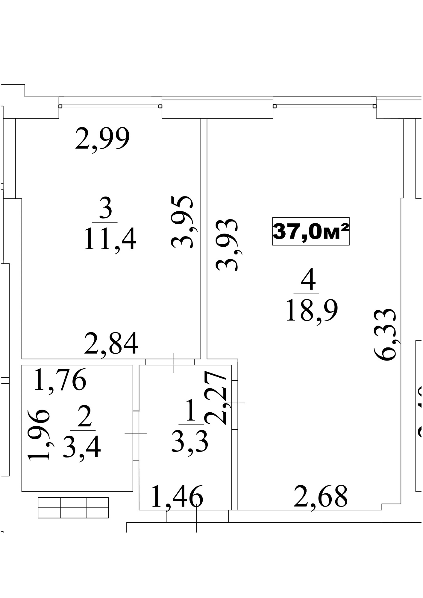 Планировка 1-к квартира площей 37м2, AB-10-03/00024.