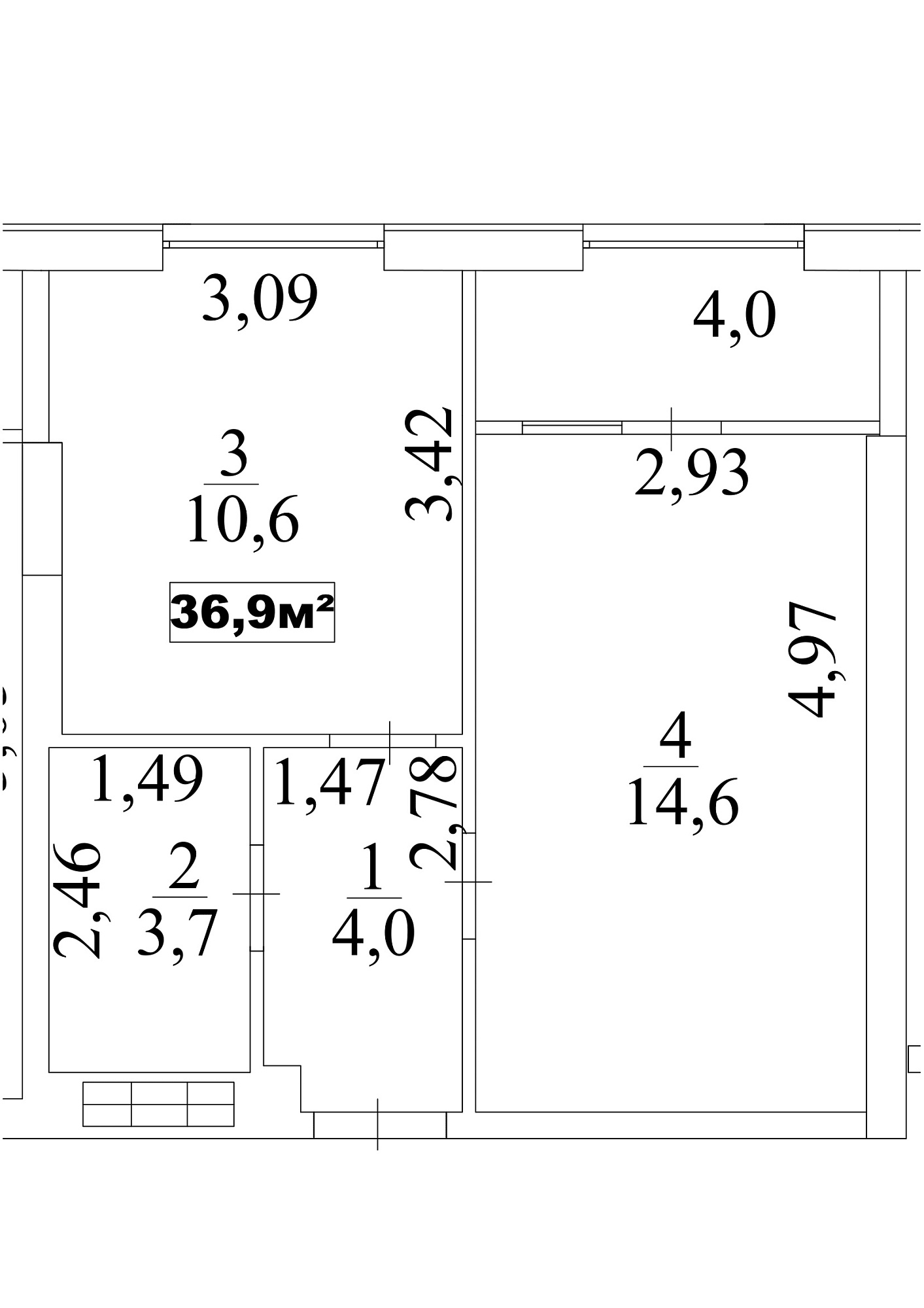 Planning 1-rm flats area 36.9m2, AB-10-07/0061а.