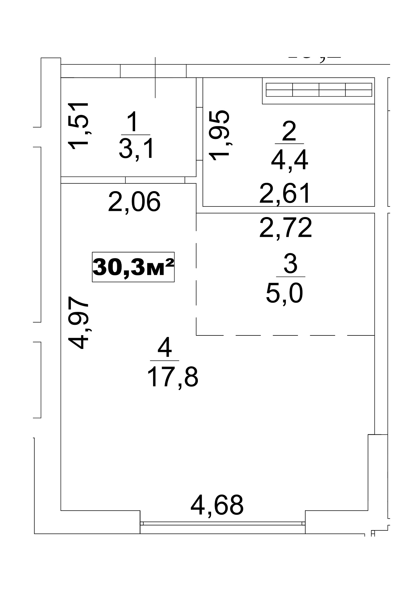Планування Smart-квартира площею 30.3м2, AB-13-06/00051.