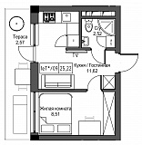 Планування 1-к квартира площею 25.22м2, UM-002-08/0078.