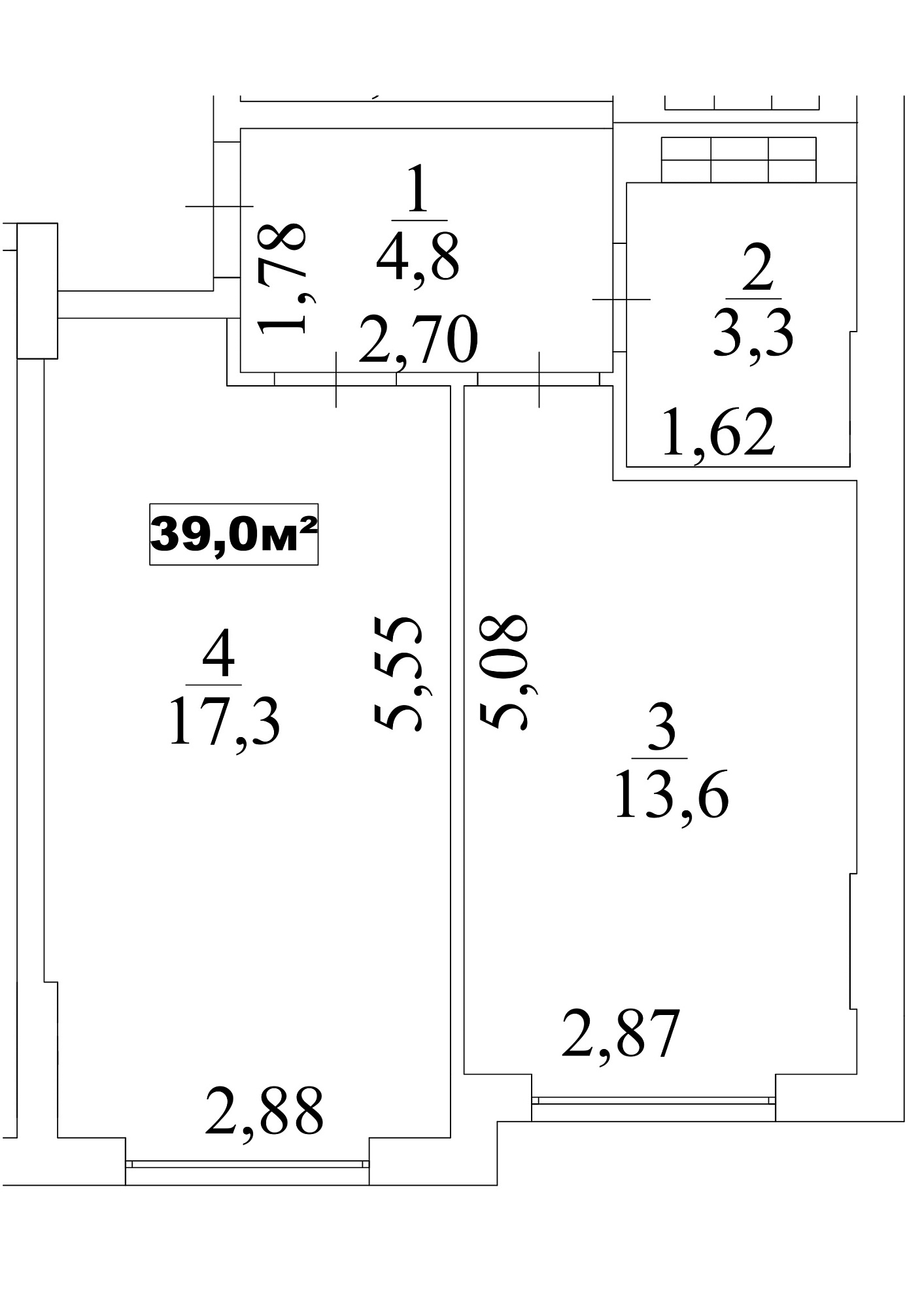 Планировка 1-к квартира площей 39м2, AB-10-04/0034в.