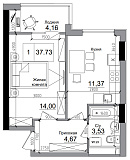 Планування 1-к квартира площею 37.73м2, AB-11-02/00011.