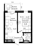 Планування 1-к квартира площею 38.25м2, LR-004-05/0004.