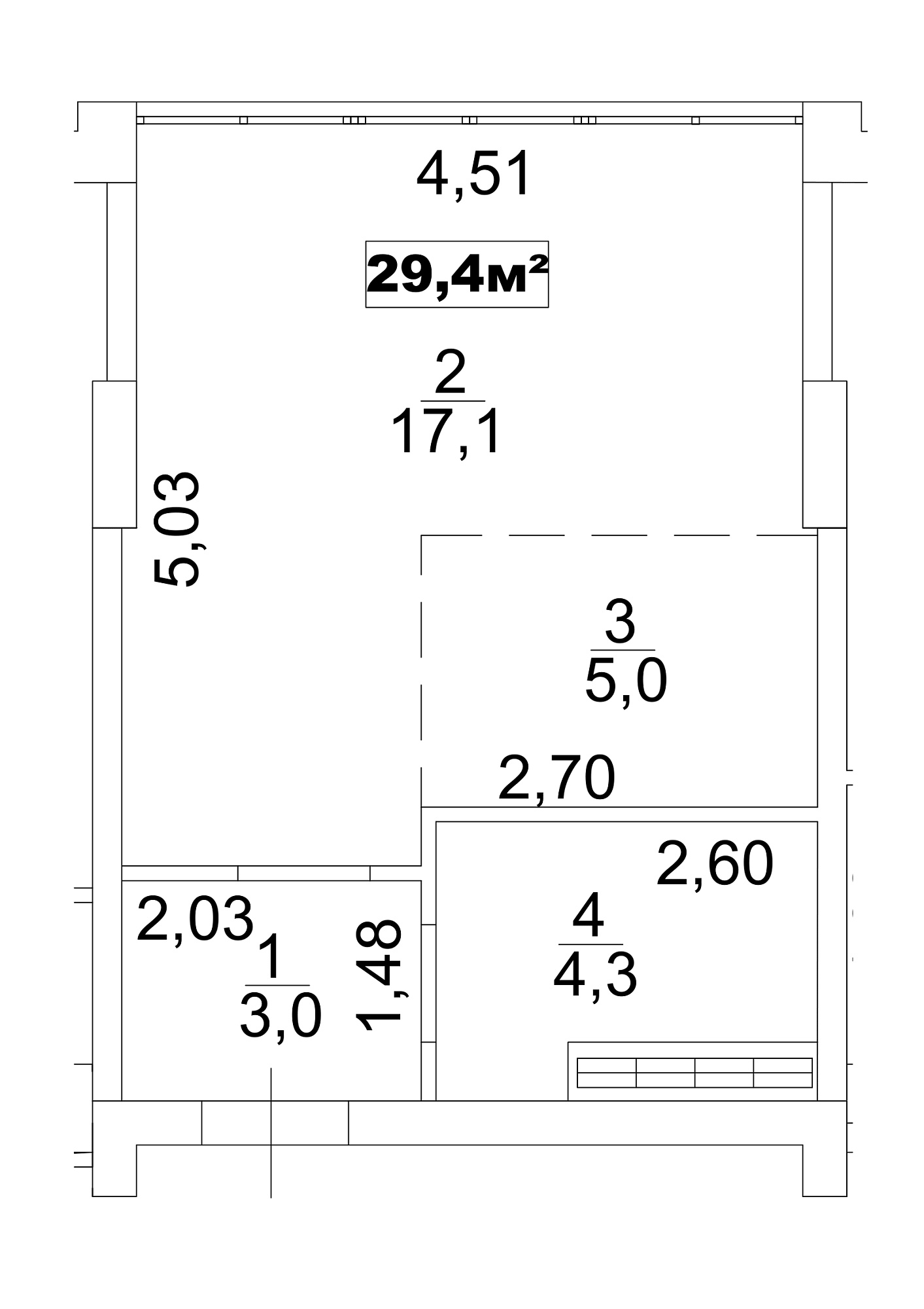 Планування Smart-квартира площею 29.4м2, AB-13-02/00011.