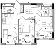 Planning 3-rm flats area 59.23m2, AB-16-11/00012.