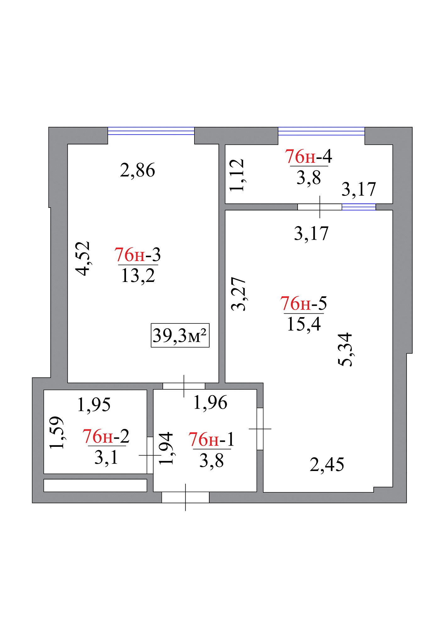Планировка 1-к квартира площей 39.3м2, AB-07-08/00069.