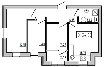 Планування 3-к квартира площею 54.05м2, KS-01D-03/0008.