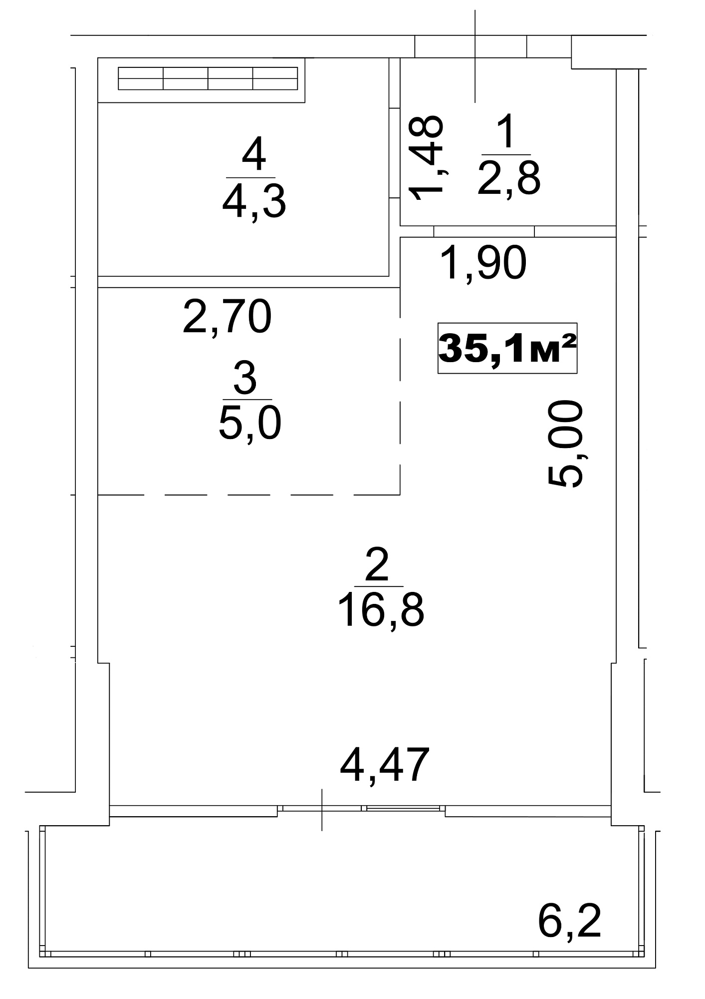 Планування Smart-квартира площею 35.1м2, AB-13-02/0007б.