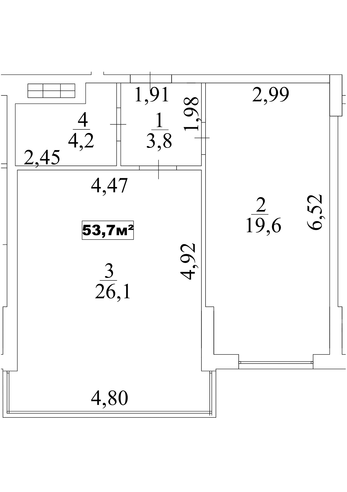 Planning 1-rm flats area 53.7m2, AB-10-08/00071.