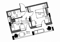 Планировка 1-к квартира площей 29.07м2, UM-004-09/0011.