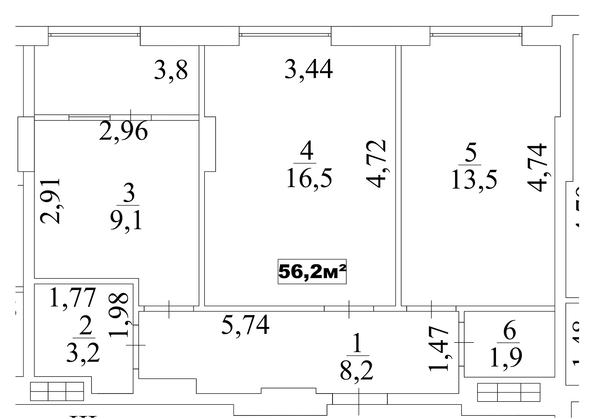 Планування 2-к квартира площею 56.2м2, AB-10-04/00031.