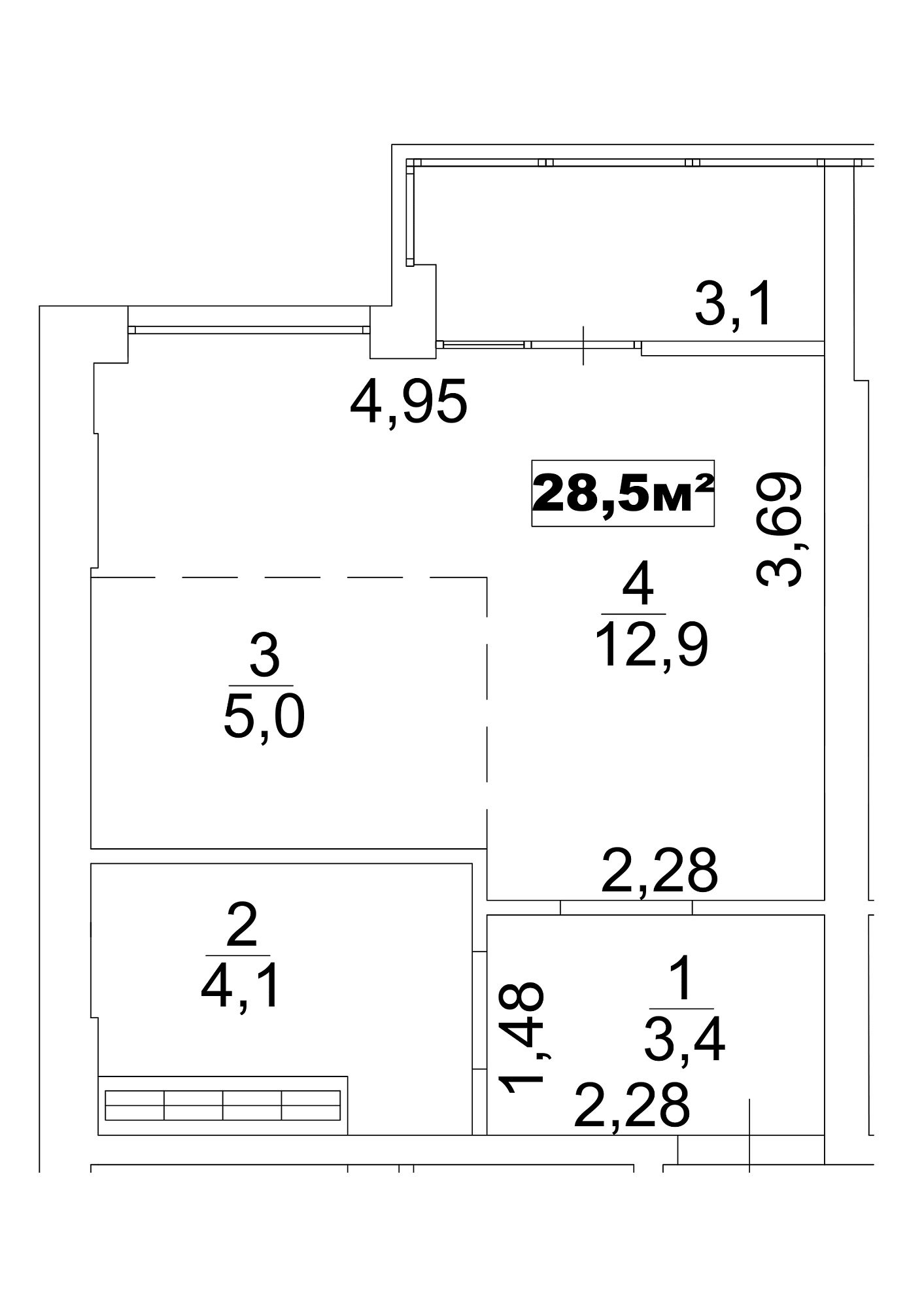 Планування Smart-квартира площею 28.5м2, AB-13-09/0072б.