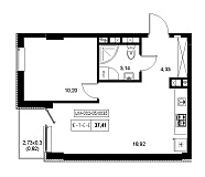 Планування 1-к квартира площею 37.41м2, 9a56b91a-f413-11ea-ba9c-00155d42e31d.