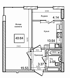 Планування 1-к квартира площею 40.3м2, AB-09-05/00005.