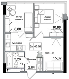 Планировка 2-к квартира площей 40.9м2, AB-16-12/00010.
