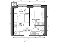 Planning 1-rm flats area 28.33m2, KS-011-02/0015.