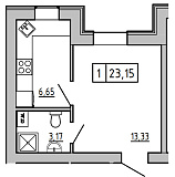 Планування 1-к квартира площею 22.51м2, KS-006-05/0004.