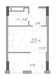 Планировка 1-к квартира площей 26.27м2, AB-22-06/00009.